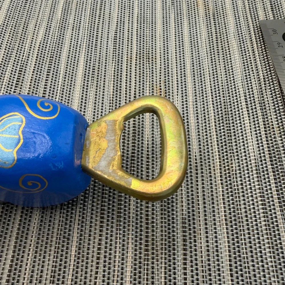 Hand Painted Signed Wood Phallic Bottle Opener Blue Fish Folk Art Novelty 7.5in